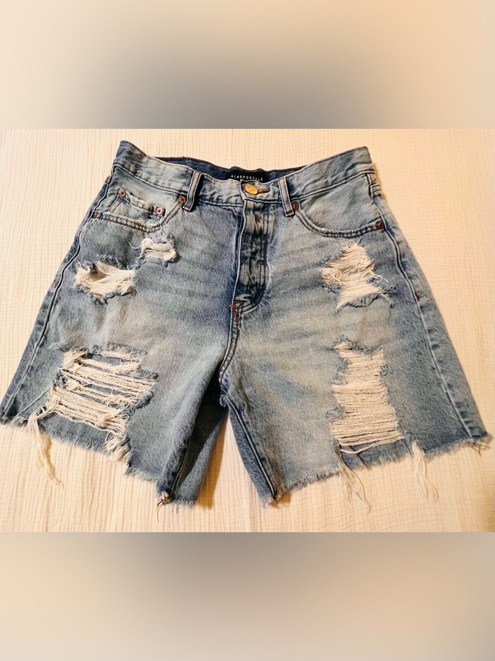 Aeropostale Light Blue Distressed Denim Jean Shorts